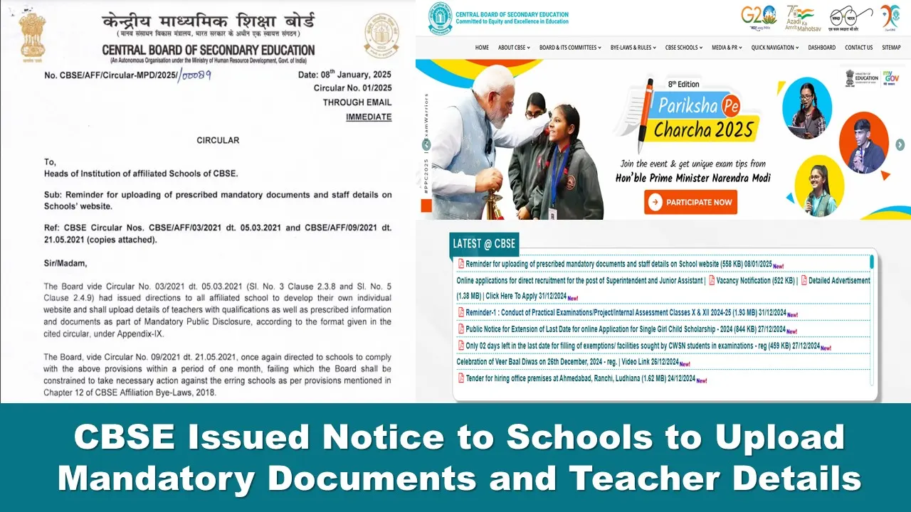 CBSE Reminds Its Affiliated Schools to Upload Mandatory Documents and Staff Details on Their Official Websites