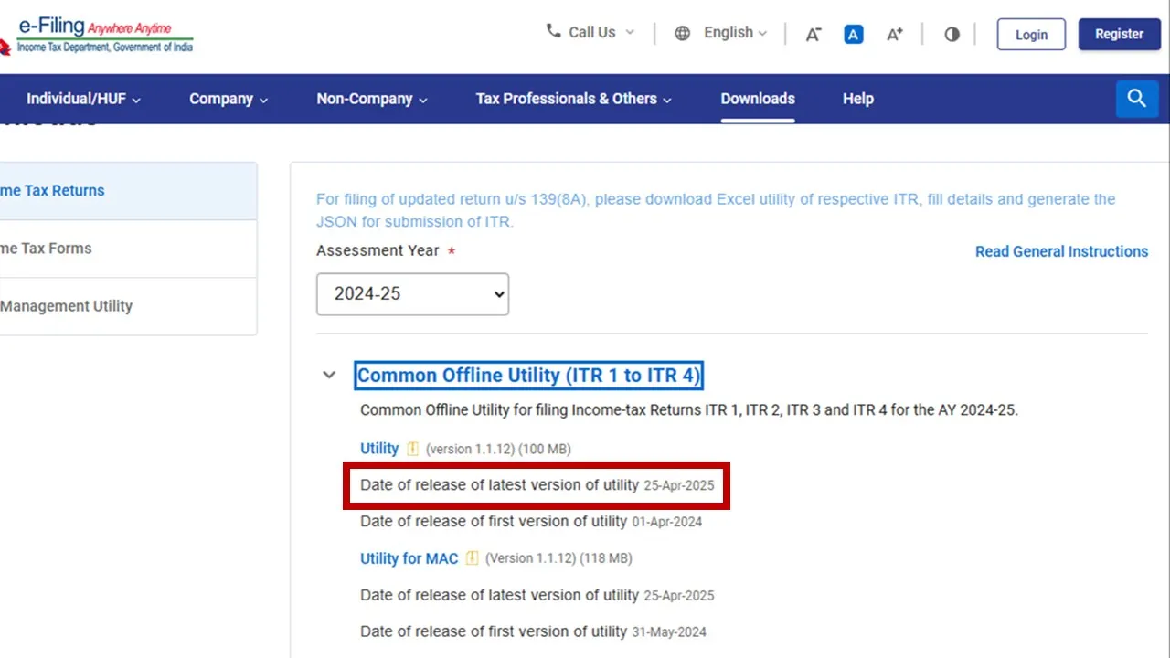ITR Filing utility updated on Income Tax Portal: Has ITR Forms for AY 25-26 released