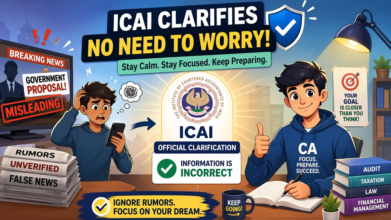 ICAI Clarifies on Fake News Regarding Change in CA Examination Authority; Urges Students to Stay Focused on Their Exams