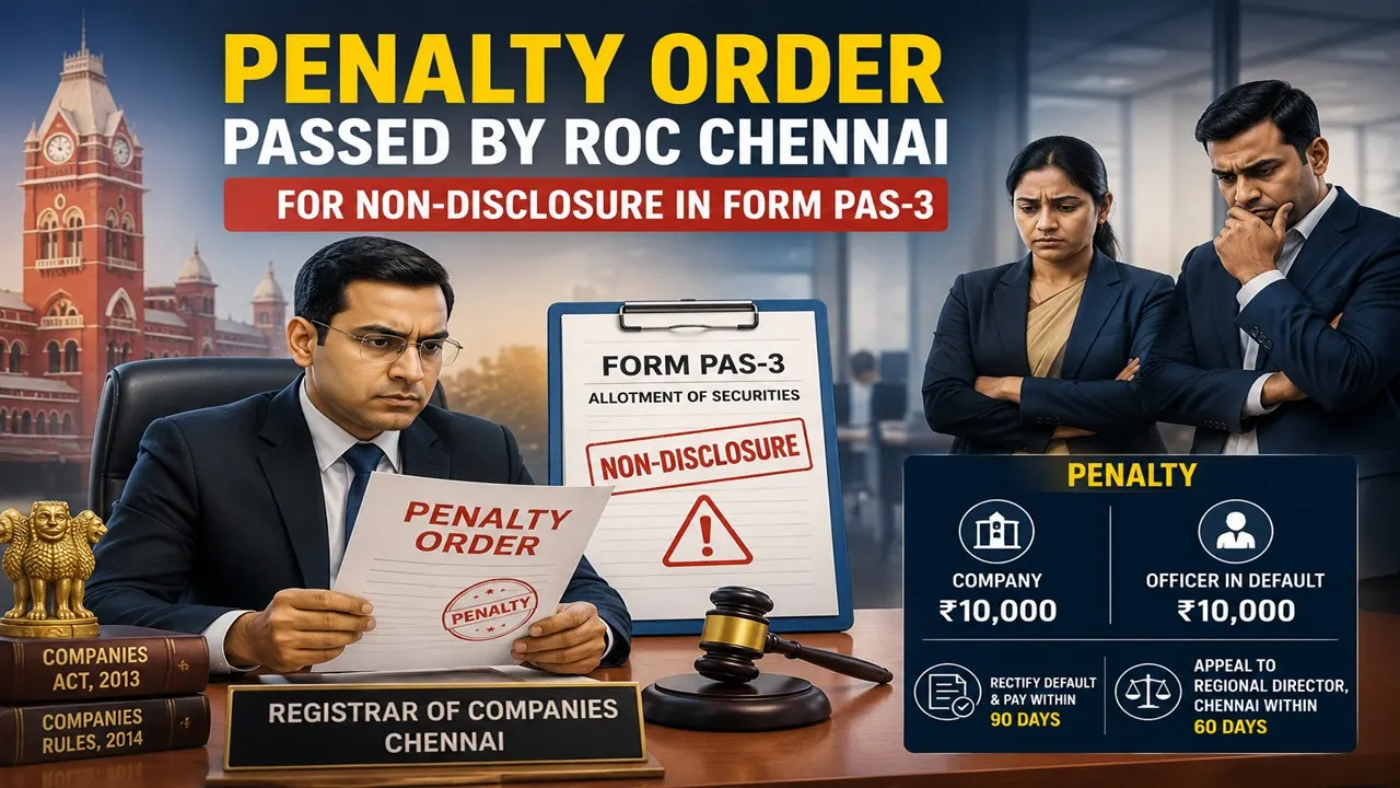 Penalty Order Passed by ROC Chennai for Non-Disclosure in Form PAS-3