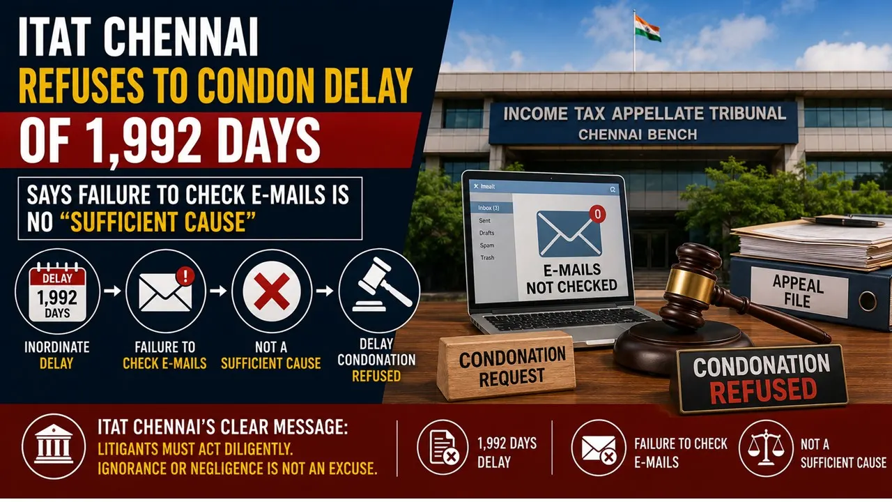ITAT Chennai Refuses to Condone Delay of 1,992 Days, Says Failure to Check E-mails is No “Sufficient Cause”