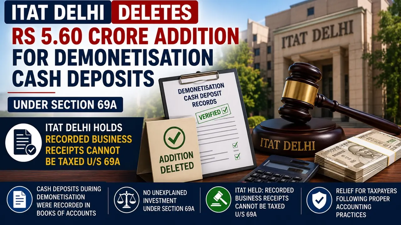 ITAT Delhi Deletes Rs 5.60 Crore Addition for Demonetisation Cash Deposits Under Section 69A