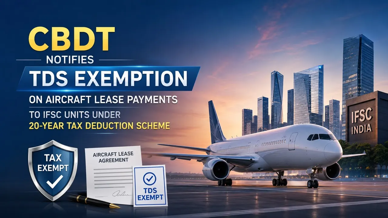 CBDT Notifies TDS Exemption on Aircraft Lease Payments to IFSC Units Under 20-Year Tax Deduction Scheme 