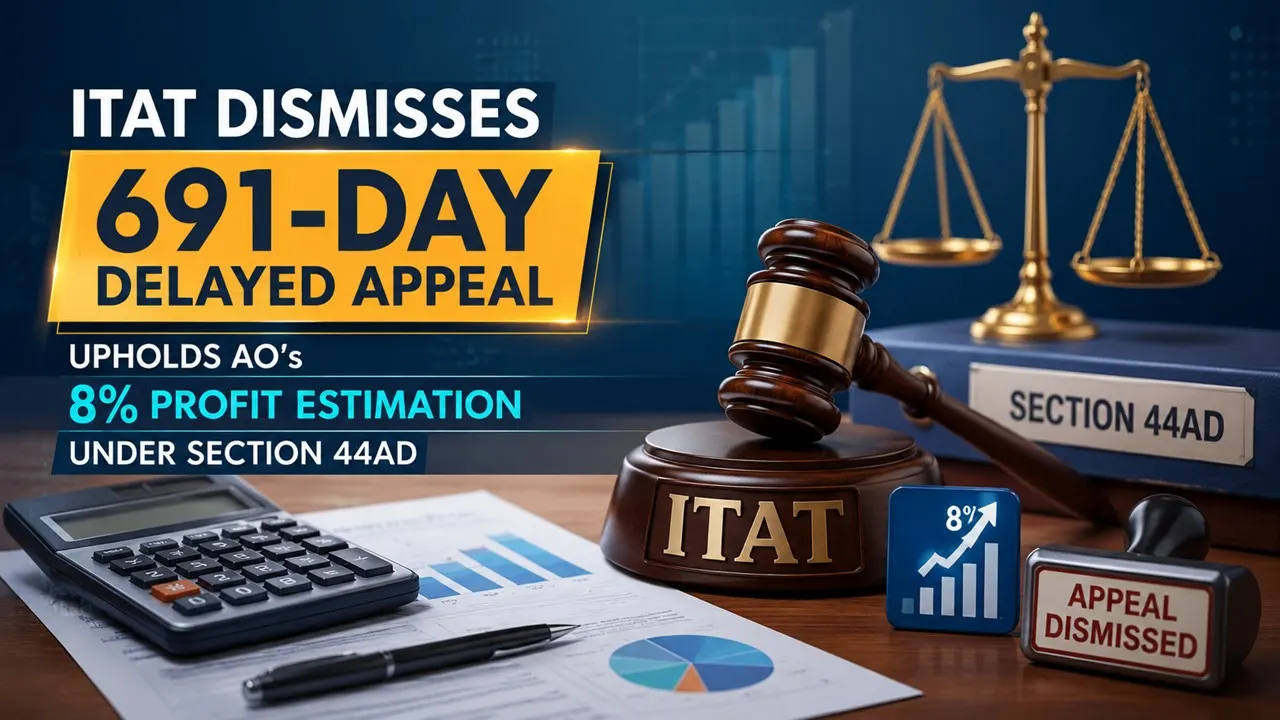 ITAT Dismisses 691-Day Delayed Appeal, Upholds AO's 8% Profit Estimation Under Section 44AD