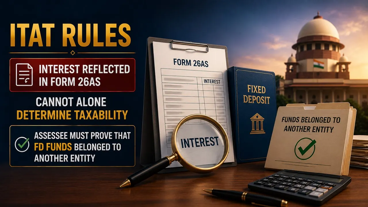 ITAT Rules Interest Reflected in Form 26AS Cannot Alone Determine Taxability, Assessee Must Prove that FD Funds Belonged to Another Entity