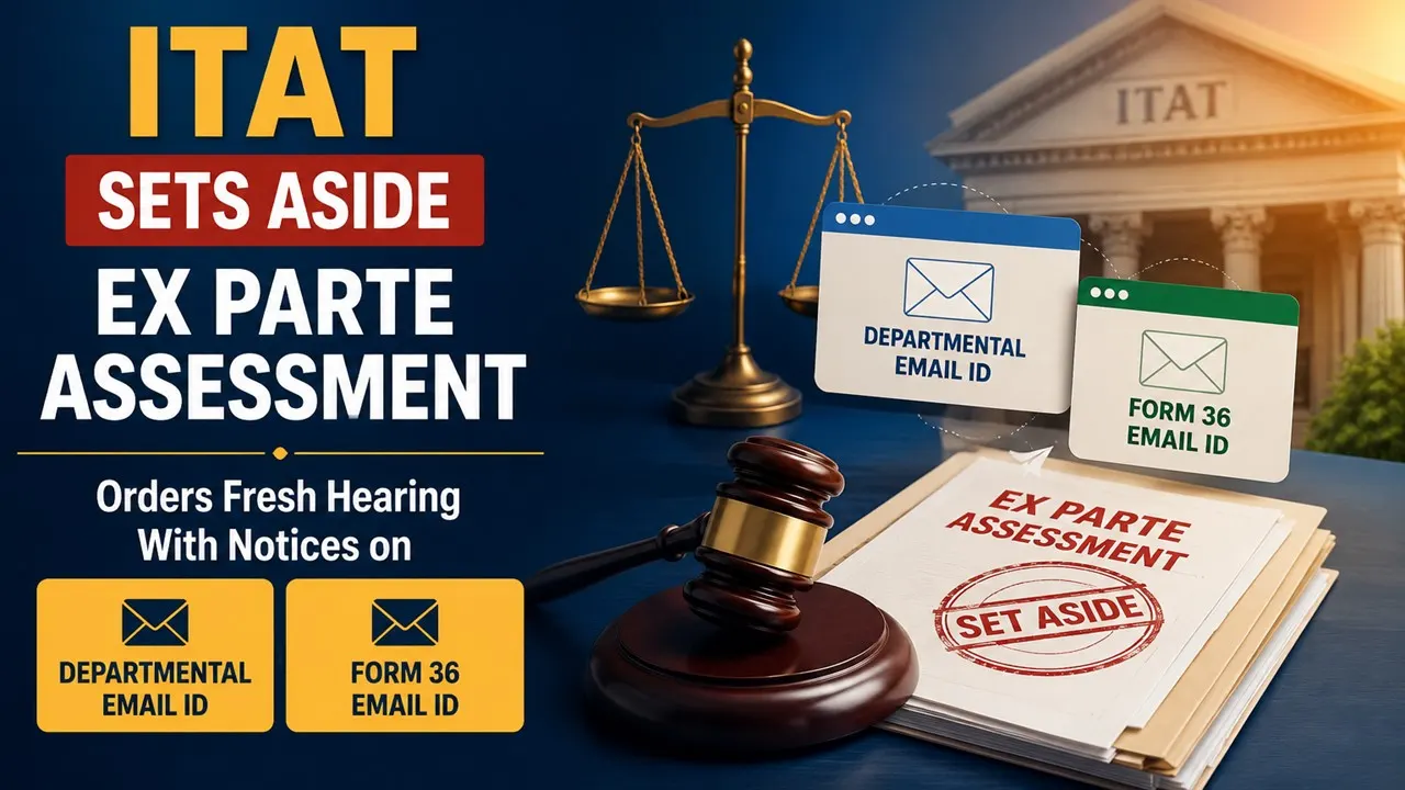 ITAT Sets Aside Ex Parte Assessment, Orders Fresh Hearing With Notices on Both Departmental and Form 36 Email IDs