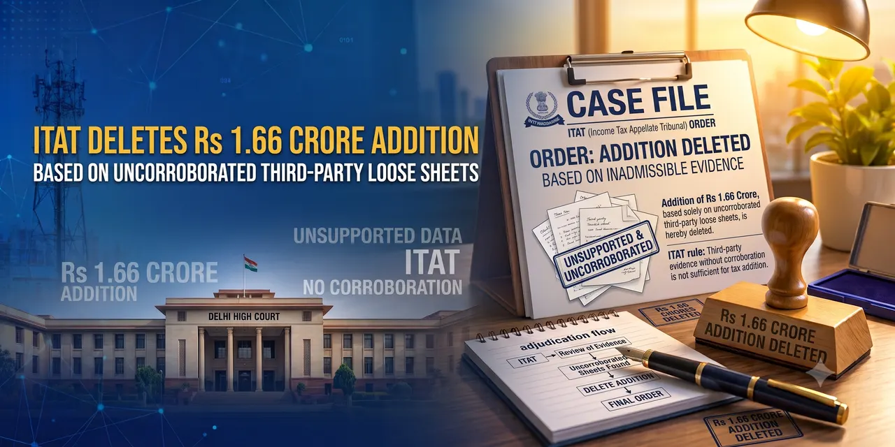 ITAT Deletes Rs 1.66 Crore Addition Based on Uncorroborated Third-Party Loose Sheets