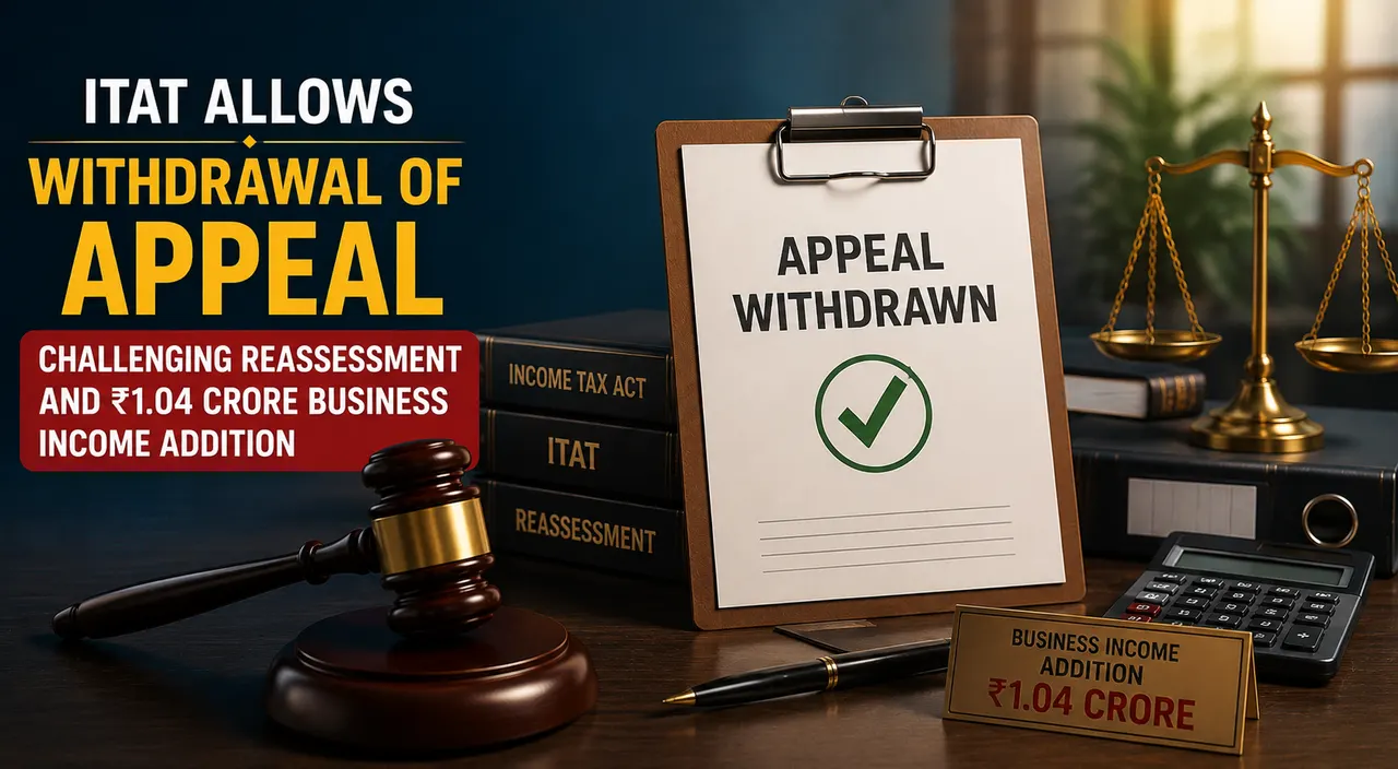 ITAT Allows Withdrawal of Appeal Challenging Reassessment and Rs 1.04 Crore Business Income Addition