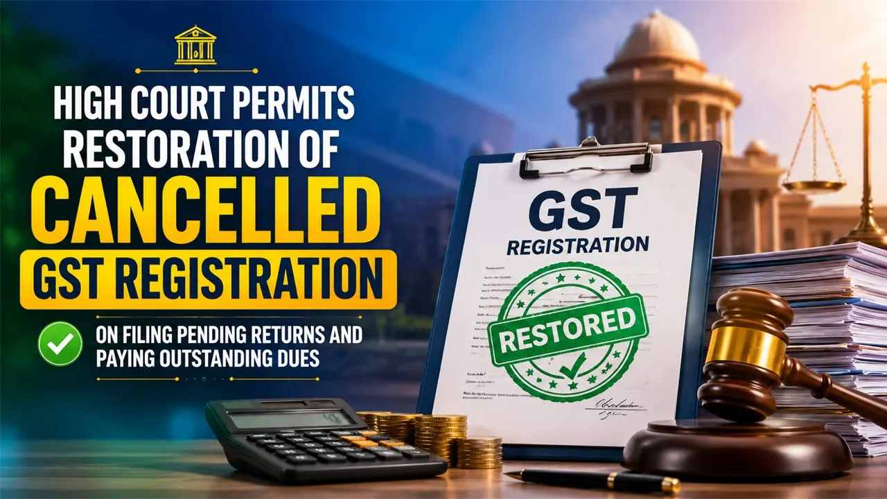 High Court Permits Restoration of Cancelled GST Registration on Filing Pending Returns and Paying Outstanding Dues