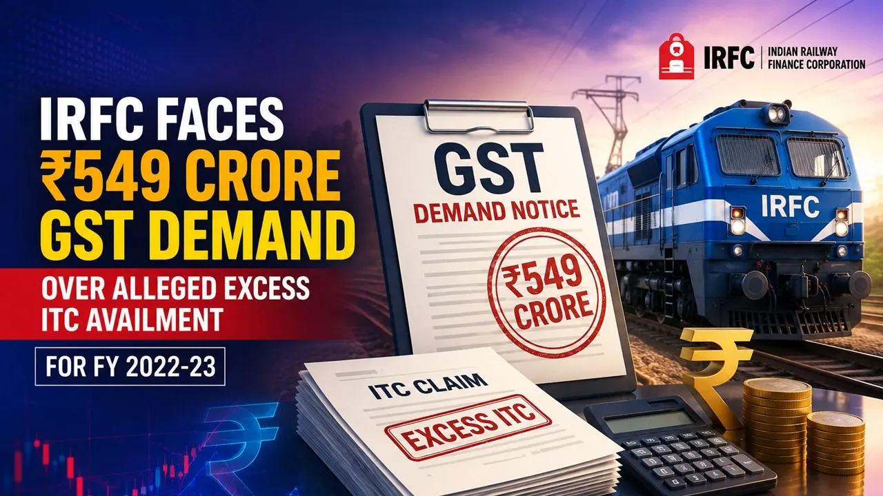 Indian Railway Finance Corporation Faces Rs 549 Crore GST Demand Over Alleged Excess ITC Availment for FY 2022-23