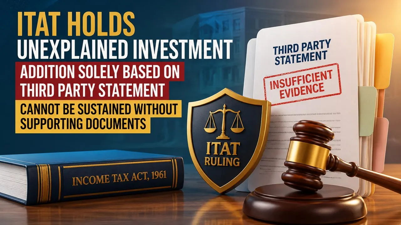 Unexplained Investment Addition Solely Based on Third Party Statement Cannot Be Sustained Without Supporting Documents, Holds ITAT