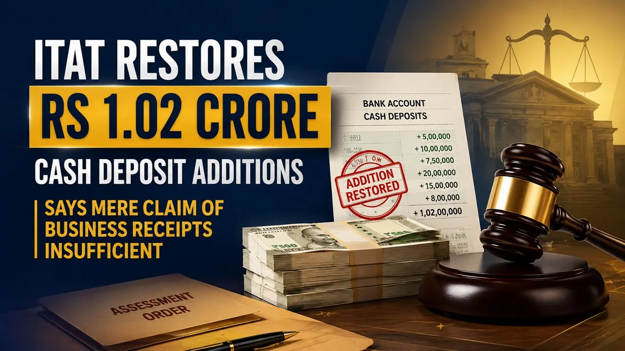 ITAT Restores Rs 1.02 Crore Cash Deposit Additions, Says Mere Claim of Business Receipts Insufficient