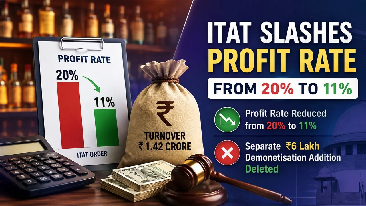 ITAT Slashes Profit Rate from 20% to 11% on Rs 1.42 Crore Liquor Turnover, Deletes Separate Rs 6 Lakh Demonetisation Addition