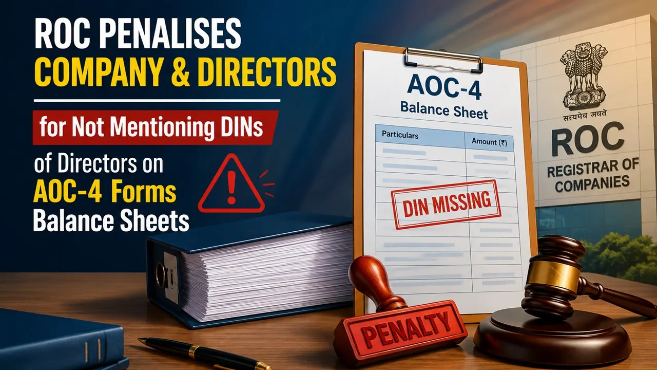 ROC Penalises Company and Directors for Not Mentioning DINs of Directors on AOC-4 Forms Balance Sheets