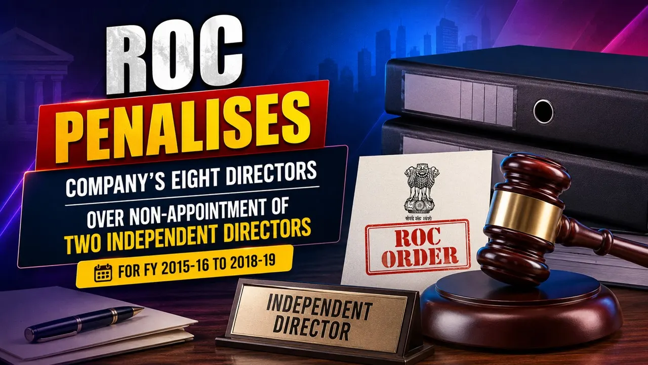 ROC Penalises Company's Eight Directors Over Non-Appointment of Two Independent Directors for FY 2015-16 to 2018-19