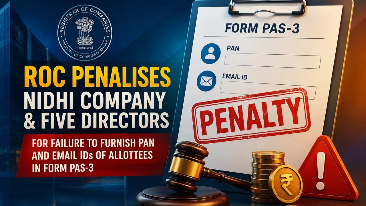 ROC Penalises Nidhi Company and Five Directors for Failure to Furnish PAN and Email IDs of Allottees in Form PAS-