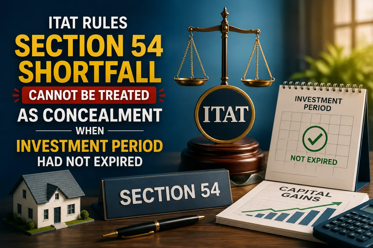 ITAT Rules Section 54 Shortfall Cannot Be Treated as Concealment when Investment Period Had Not Expired