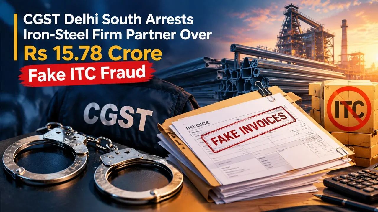 CGST Delhi South Arrests Iron-Steel Firm Partner Over Rs 15.78 Crore Fake ITC Fraud