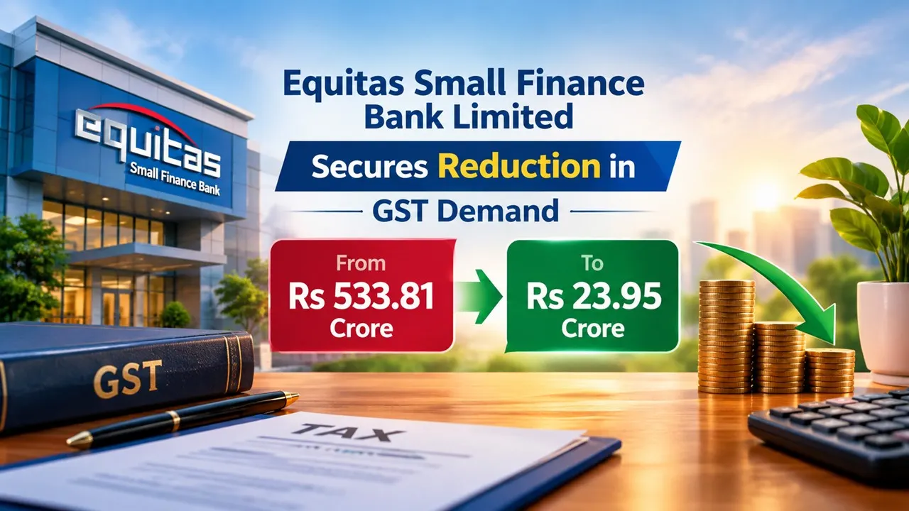 Equitas Small Finance Bank Limited Secures Reduction in GST Demand from Rs 533.81 Crore to Rs 23.95 Crore