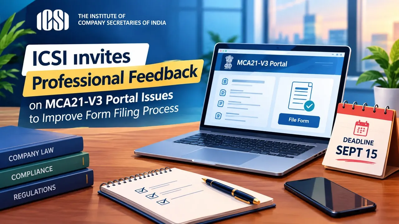 ICSI Invites Professional Feedback on MCA21-V3 Portal Issues to Improve Form Filing Process; Deadline Sept 15