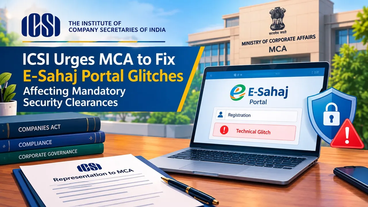 ICSI Urges MCA to Fix E-Sahaj Portal Registration Glitches Affecting Mandatory Security Clearances