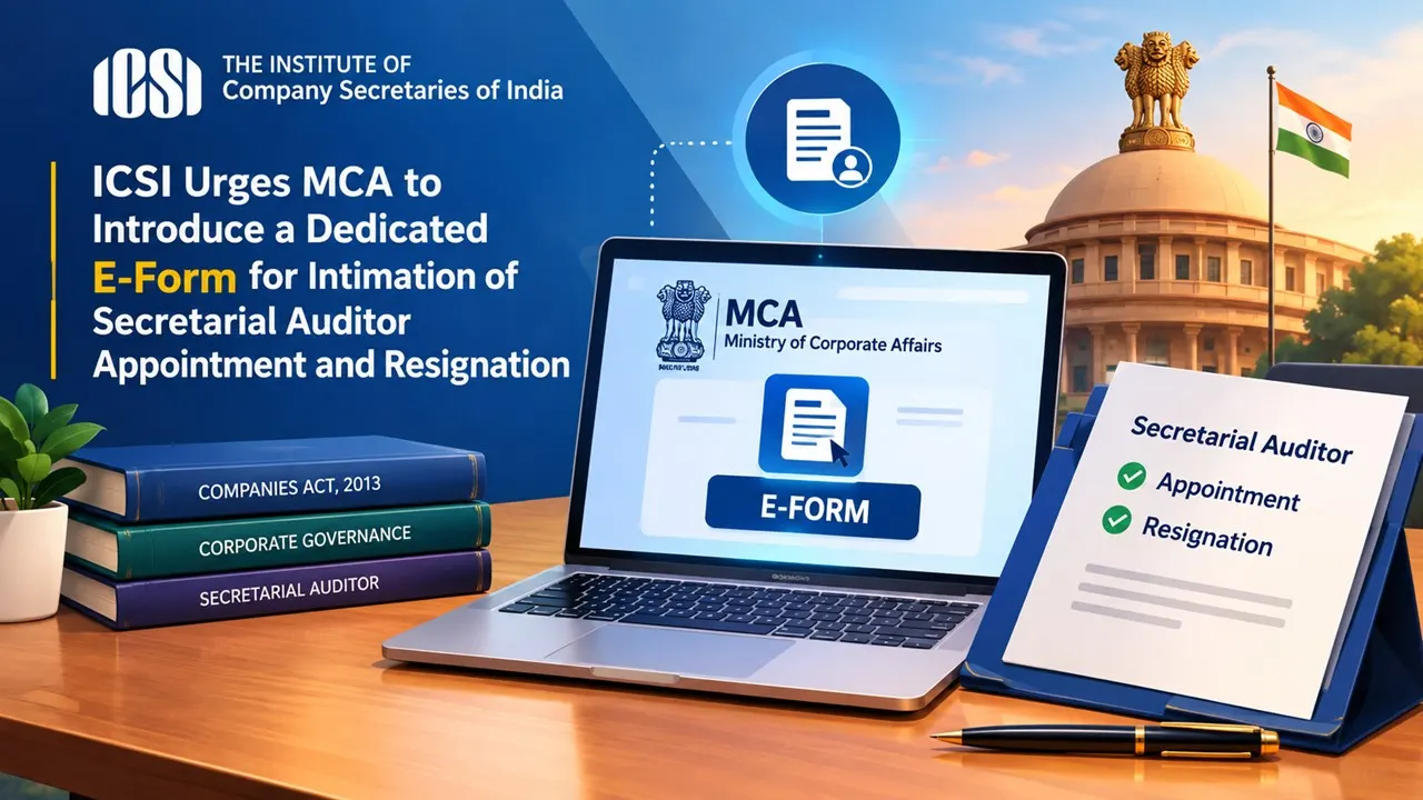 ICSI Urges MCA to Introduce a Dedicated E-Form for Intimation of Secretarial Auditor Appointment and Resignation