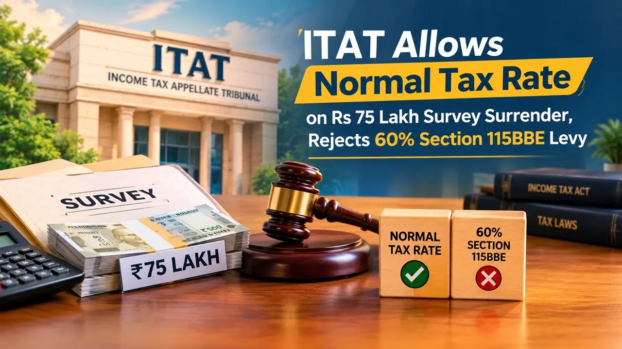 ITAT Allows Normal Tax Rate on Rs 75 Lakh Survey Surrender, Rejects 60% Section 115BBE Levy