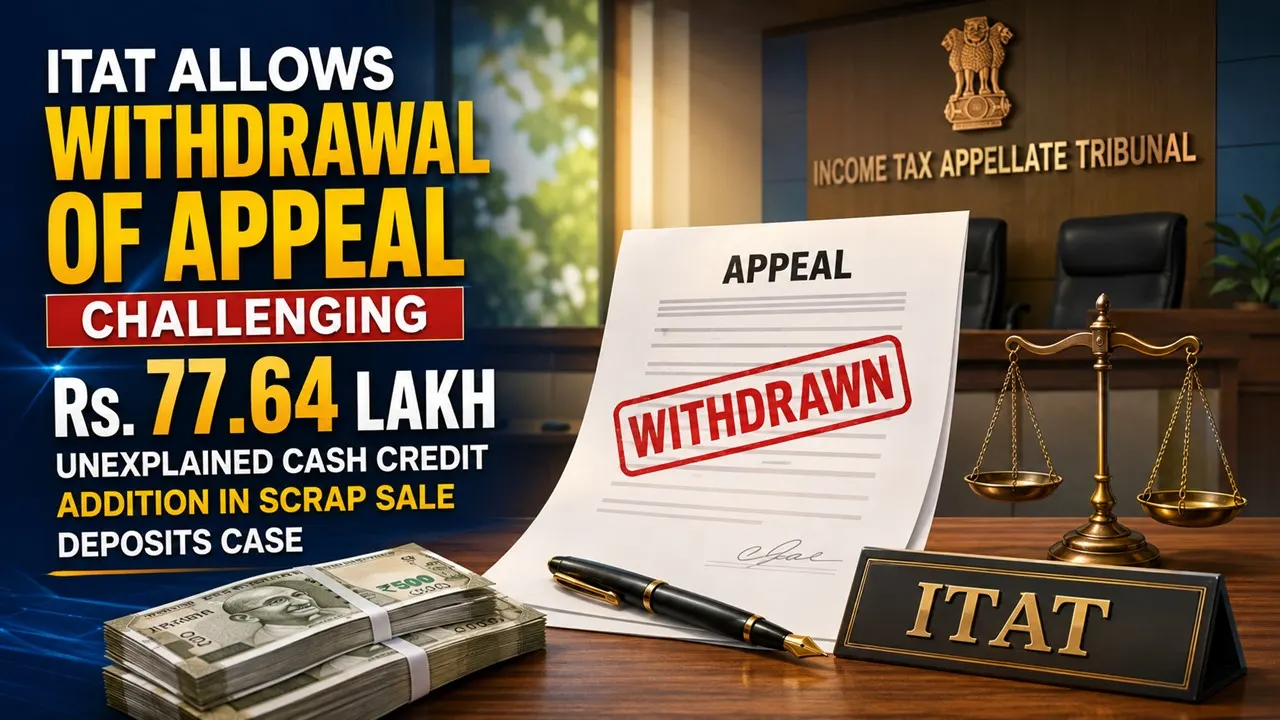 ITAT Allows Withdrawal of Appeal Challenging Rs. 77.64 Lakh Unexplained Cash Credit Addition in Scrap Sale Deposits Case
