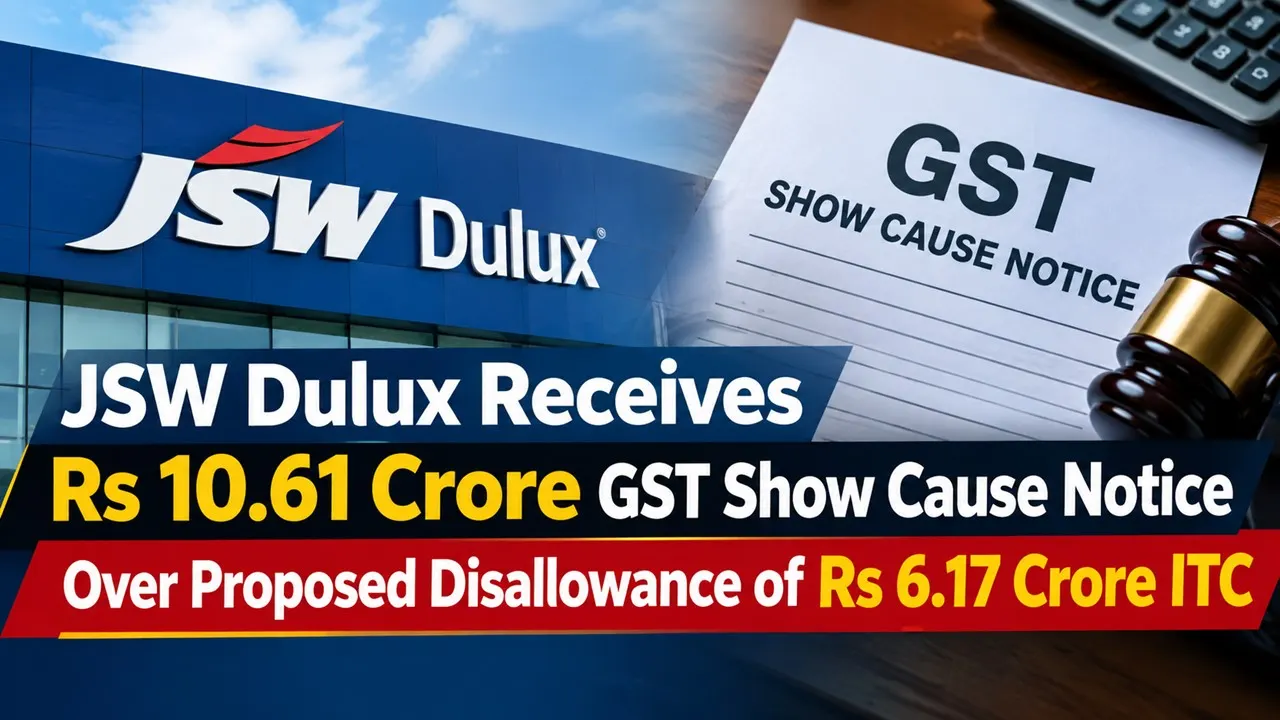 JSW Dulux Receives Rs 10.61 Crore GST Show Cause Notice Over Proposed Disallowance of Rs 6.17 Crore ITC