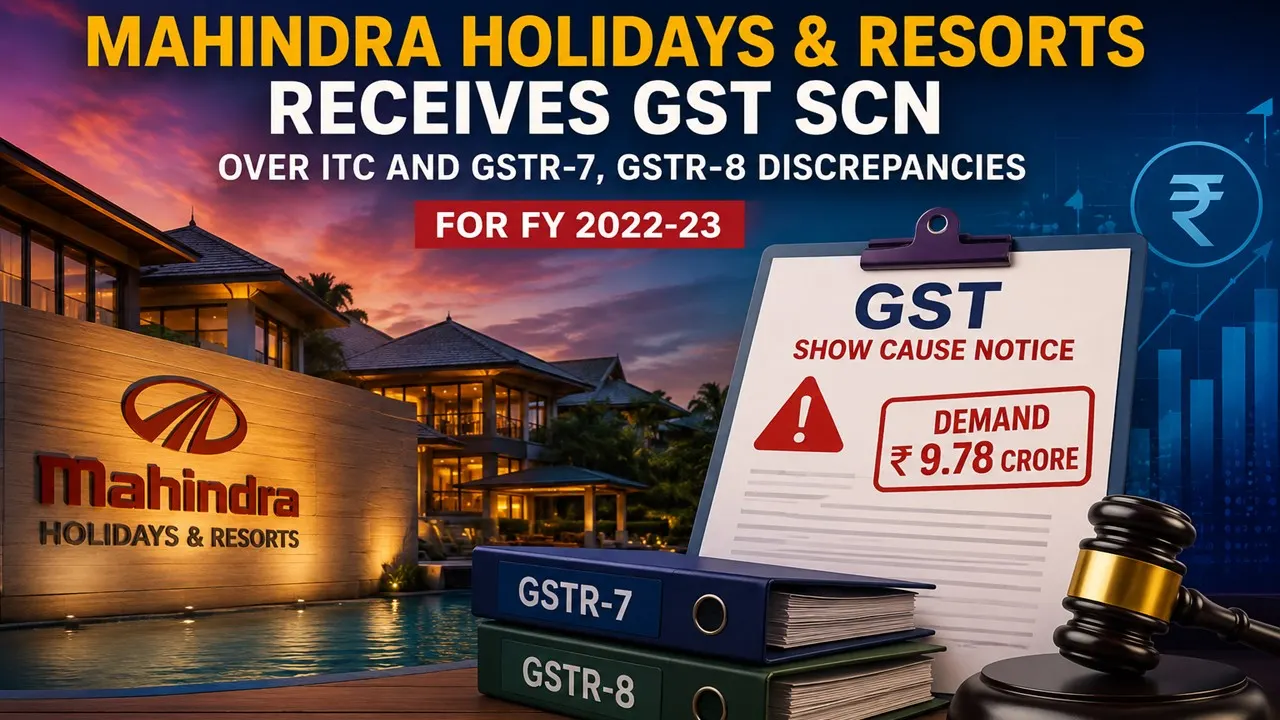 Mahindra Holidays Receives Rs 9.78 Crore GST SCN Over ITC and GSTR-7, GSTR-8 Discrepancies for FY 2022-23