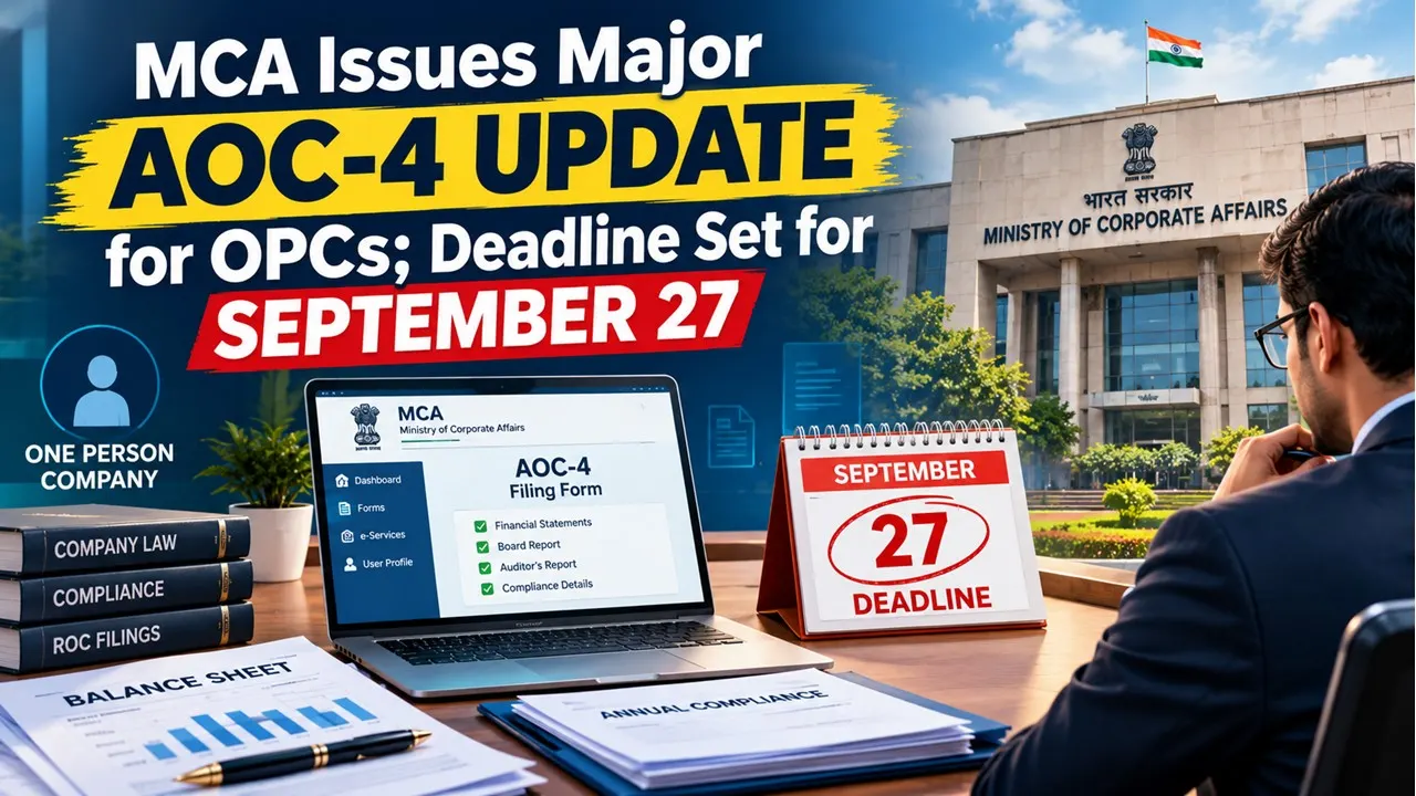 MCA Issues Major AOC-4 Filing Update for OPCs; Deadline Set for September 27