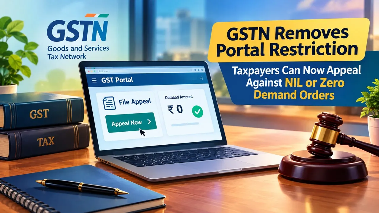 GSTN Removes Portal Restriction: Taxpayers Can Now Appeal Against NIL or Zero Demand Orders