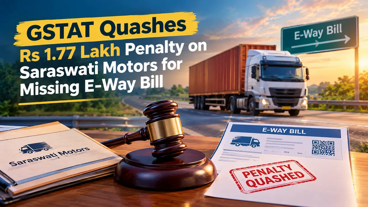 GSTAT Quashes Rs 1.77 Lakh Penalty on Saraswati Motors for Missing E-Way Bill