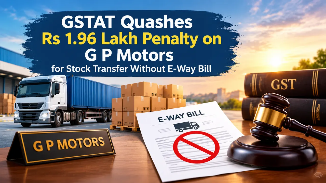 GSTAT Quashes Rs 1.96 Lakh Penalty on G P Motors for Stock Transfer Without E-Way Bill