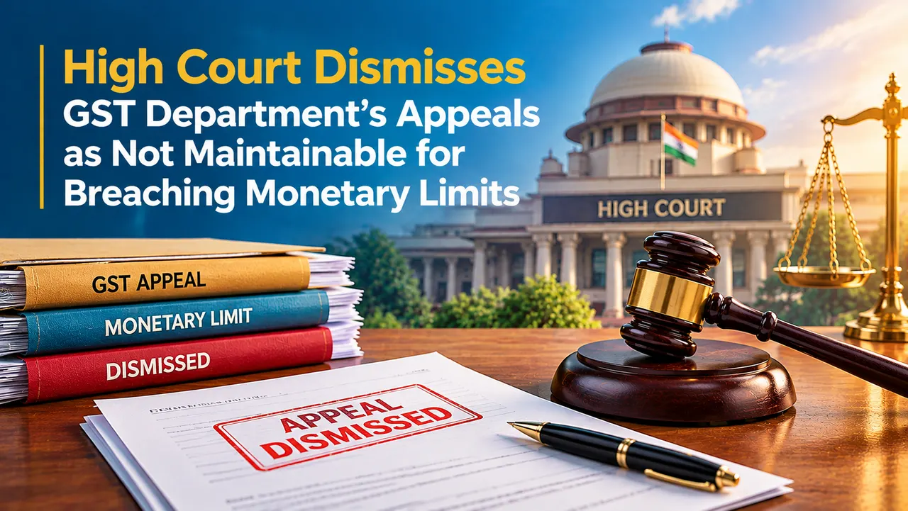 High Court Dismisses GST Department’s Appeals as Not Maintainable for Breaching Monetary Limits