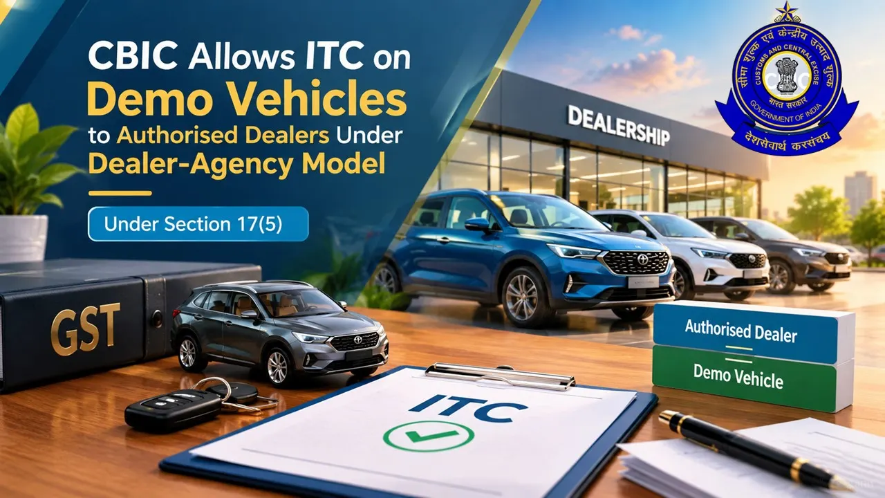 CBIC Allows ITC on Demo Vehicles to Authorised Dealers Under Dealer-Agency Model under Section 17(5)