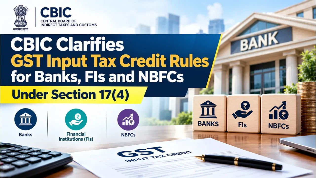 CBIC Clarifies GST Input Tax Credit Rules for Banks, FIs and NBFCs Under Section 17(4)