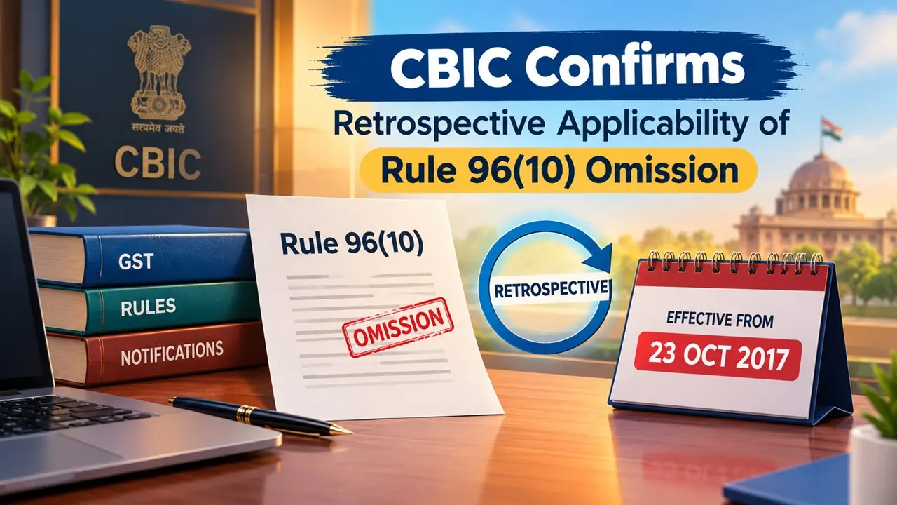 CBIC Confirms Retrospective Applicability of Rule 96(10) Omission Effective from October 23, 2017