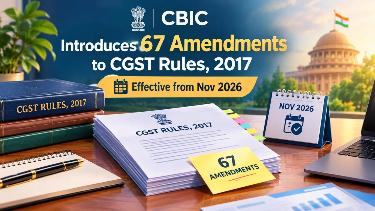 CBIC Introduces 67 Amendments to CGST Rules, 2017; Key Changes Effective from Nov 2026