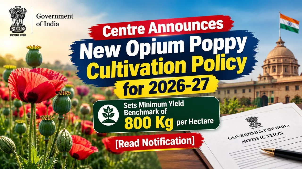 Centre Announces New Opium Poppy Cultivation Policy for 2026-27, Sets Minimum Yield Benchmark of 800 Kg per Hectare [Read Notification]