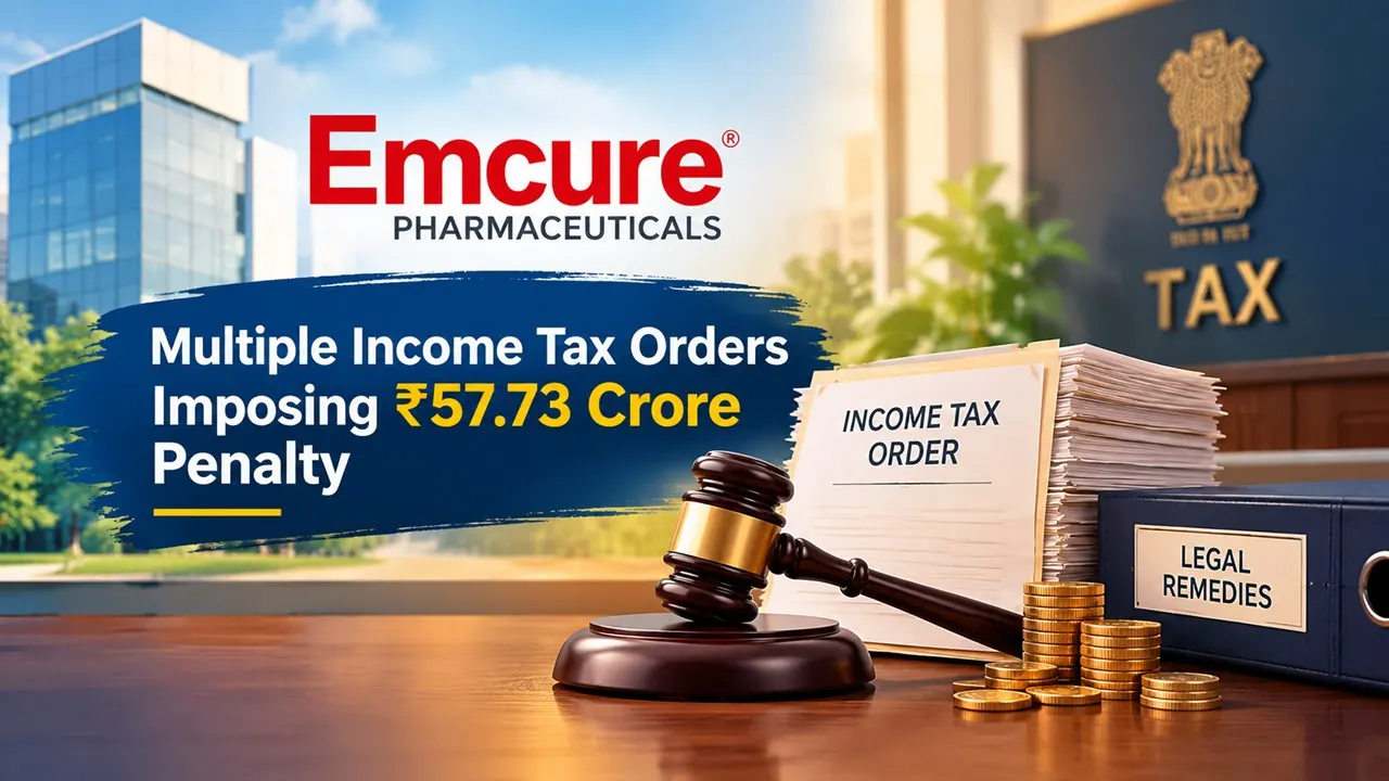 Emcure Pharmaceuticals Receives Multiple Income Tax Orders Imposing Rs 57.73 Crore Penalty; Company Evaluates Legal Remedies