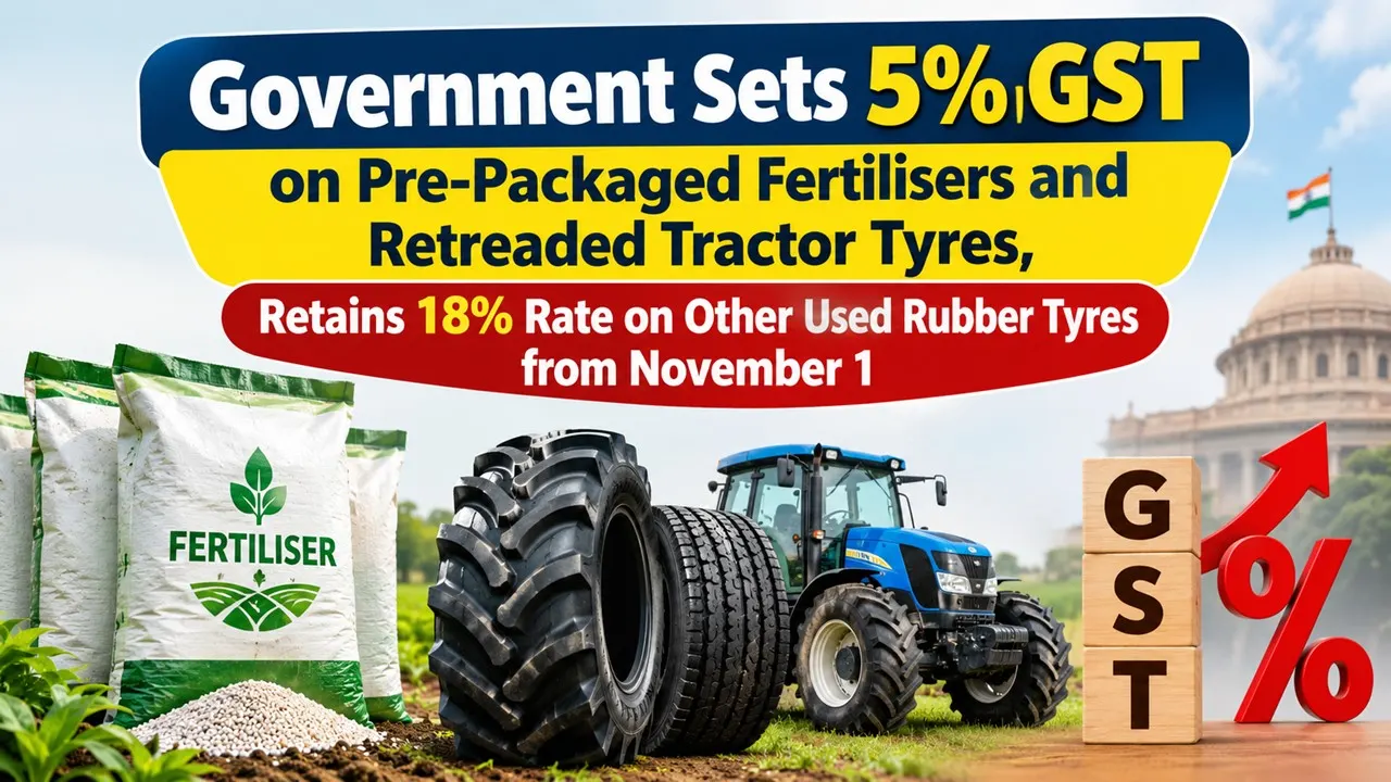Government Sets 5% GST on Pre-Packaged Fertilisers and Retreaded Tractor Tyres, Retains 18% Rate on Other Used Rubber Tyres from November 1