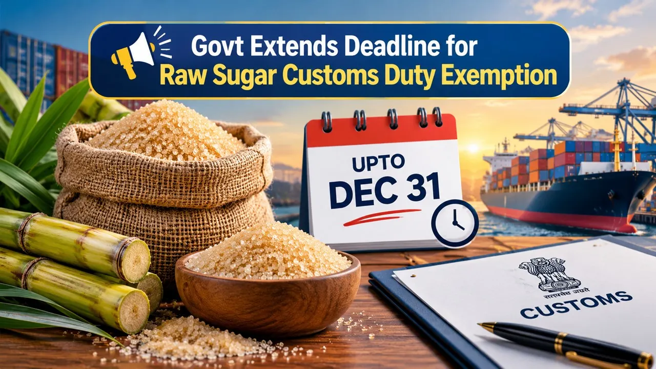 Govt Extends Deadline for Raw Sugar Customs Duty Exemption upto December 31