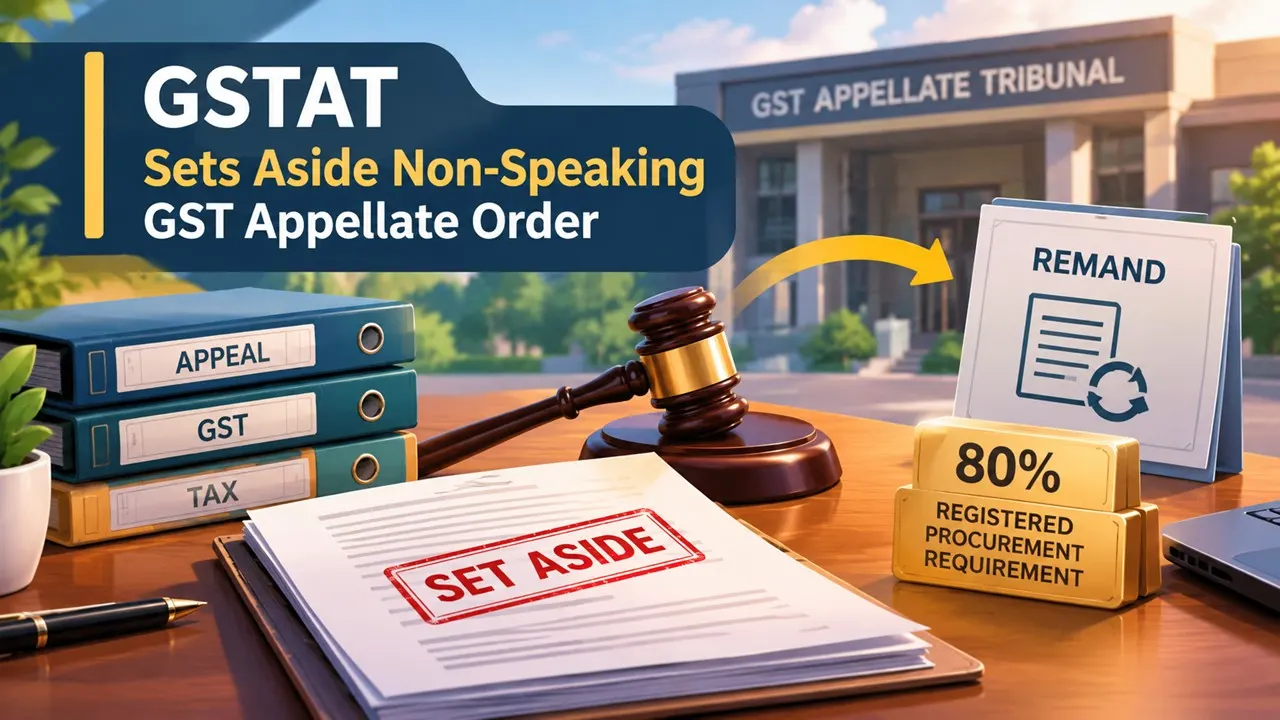 GSTAT Sets Aside Non-Speaking GST Appellate Order, Remands Case Over Failure to Meet 80% Registered Procurement Requirement