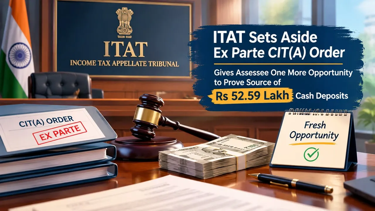 ITAT Sets Aside Ex Parte CIT(A) Order, Gives Assessee One More Opportunity to Prove Source of Rs 52.59 Lakh Cash Deposits