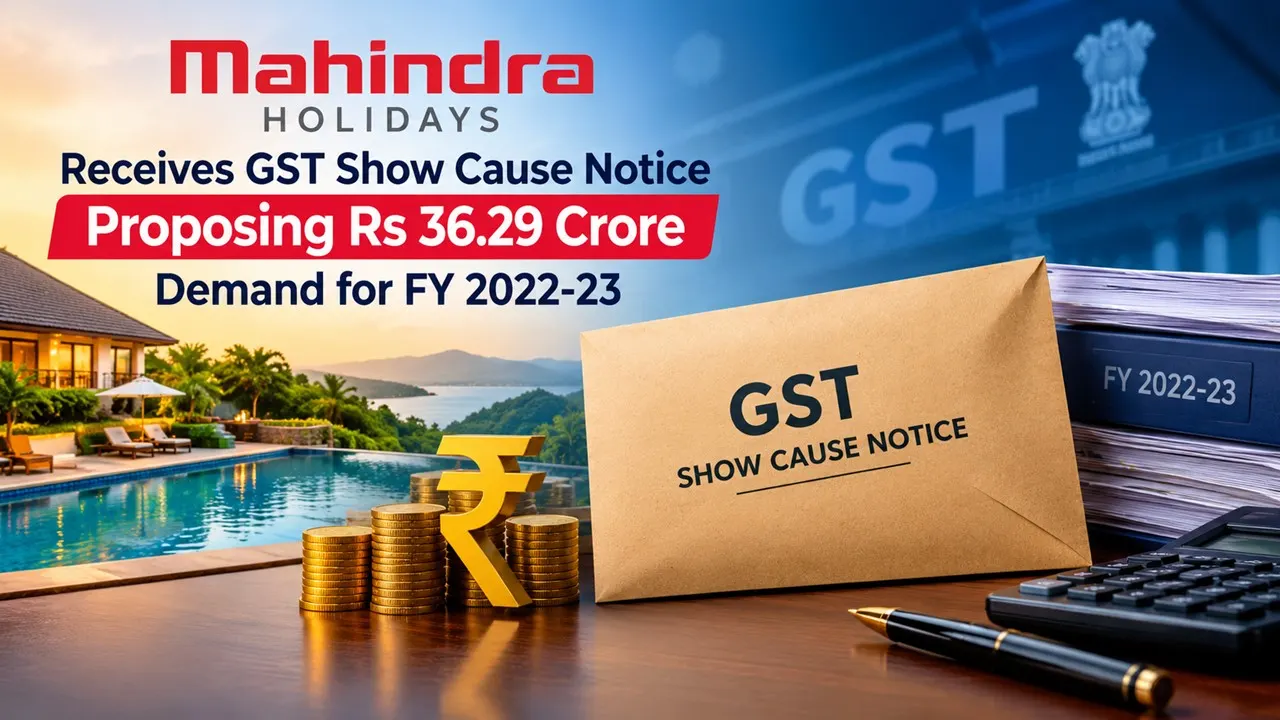 Mahindra Holidays Receives GST Show Cause Notice Proposing Rs 36.29 Crore Demand for FY 2022-23 