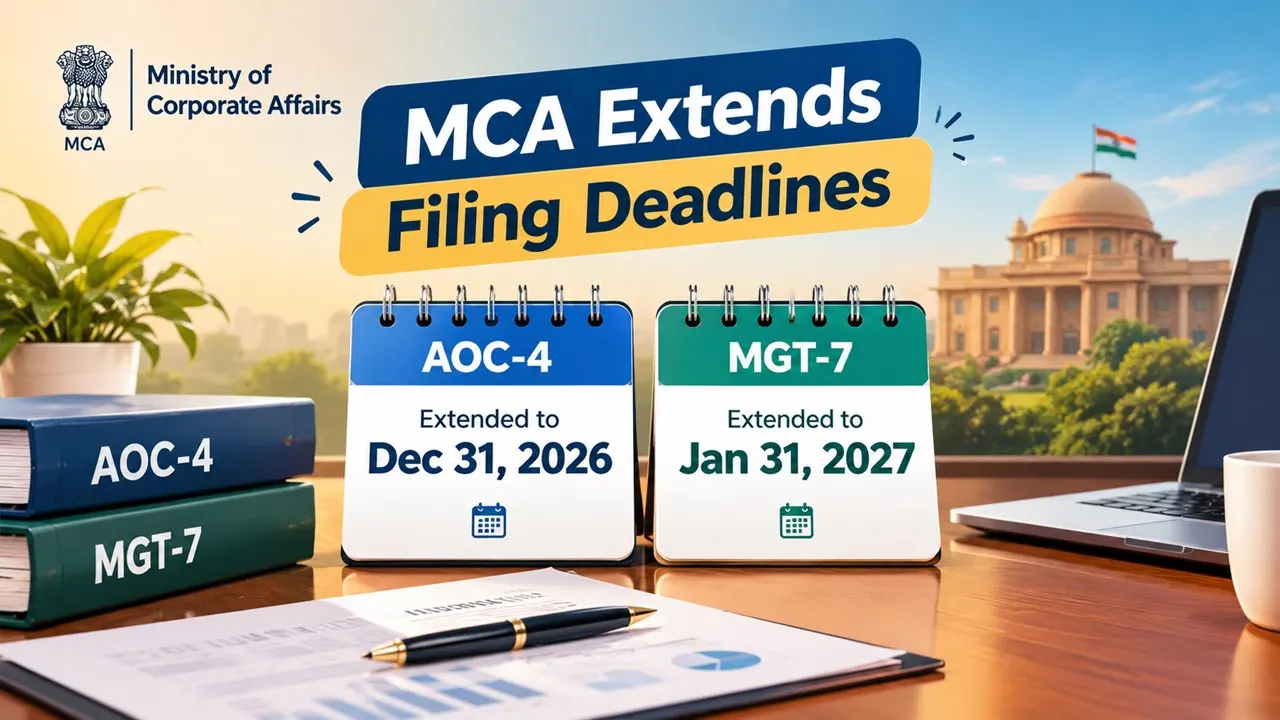 MCA Extends AOC-4 Filing Deadline to Dec 31, 2026, and MGT-7 Deadline to Jan 31, 2027, for FY 2025-26