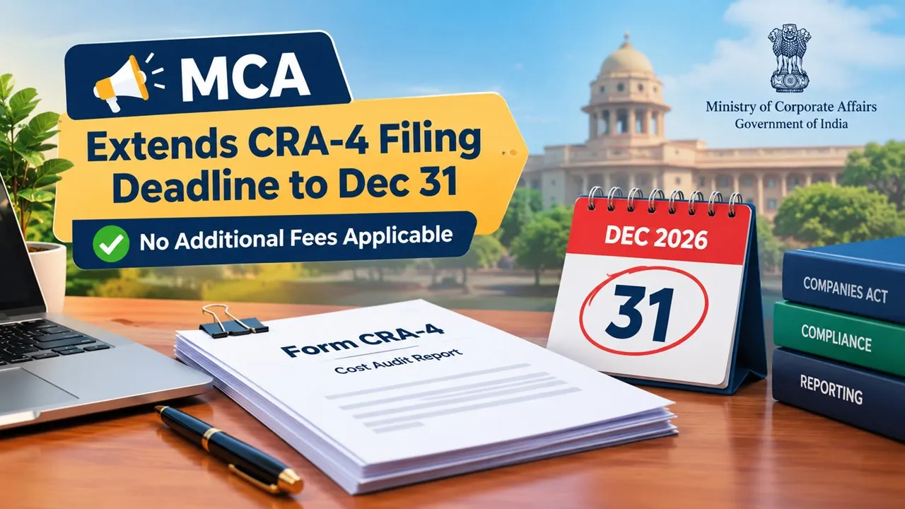 MCA Grants Relief to Companies, Extends CRA-4 Filing Deadline to Dec 31; No Additional Fees Applicable 