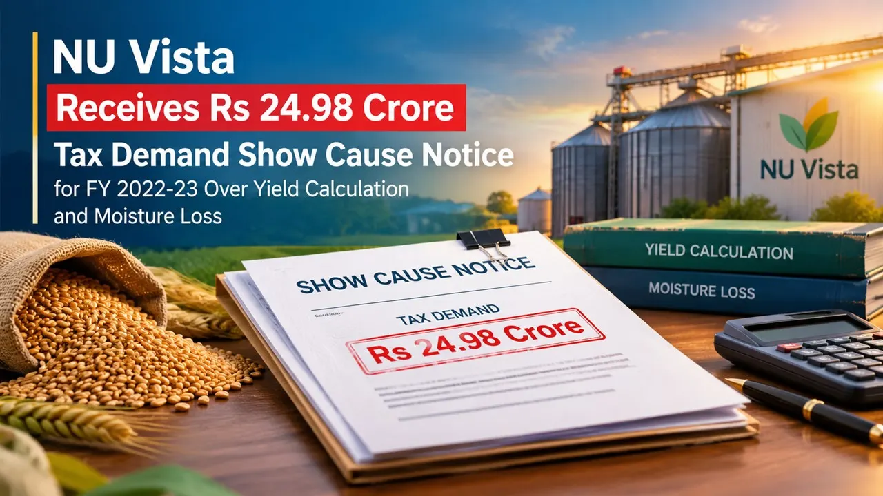 NU Vista Receives Rs 24.98 Crore Tax Demand Show Cause Notice for FY 2022-23 Over Yield Calculation and Moisture Loss