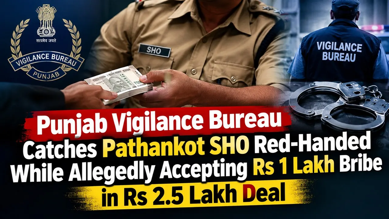 Punjab Vigilance Bureau Catches Pathankot SHO Red-Handed While Allegedly Accepting Rs 1 Lakh Bribe in Rs 2.5 Lakh Deal